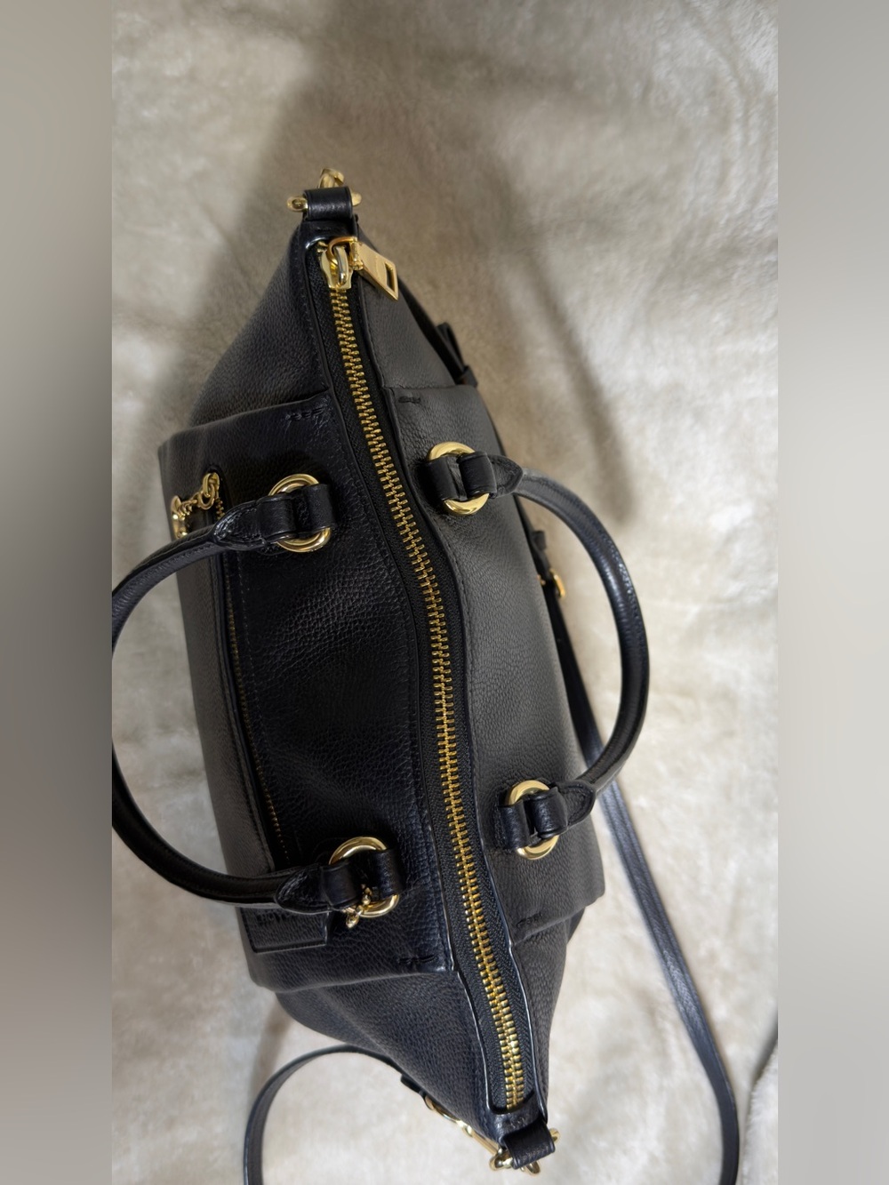 COACH Black Elise Satchel Pebbled Leather Crossbody Shoulder Bag Gold Hardware 7 - Picture 10 of 16